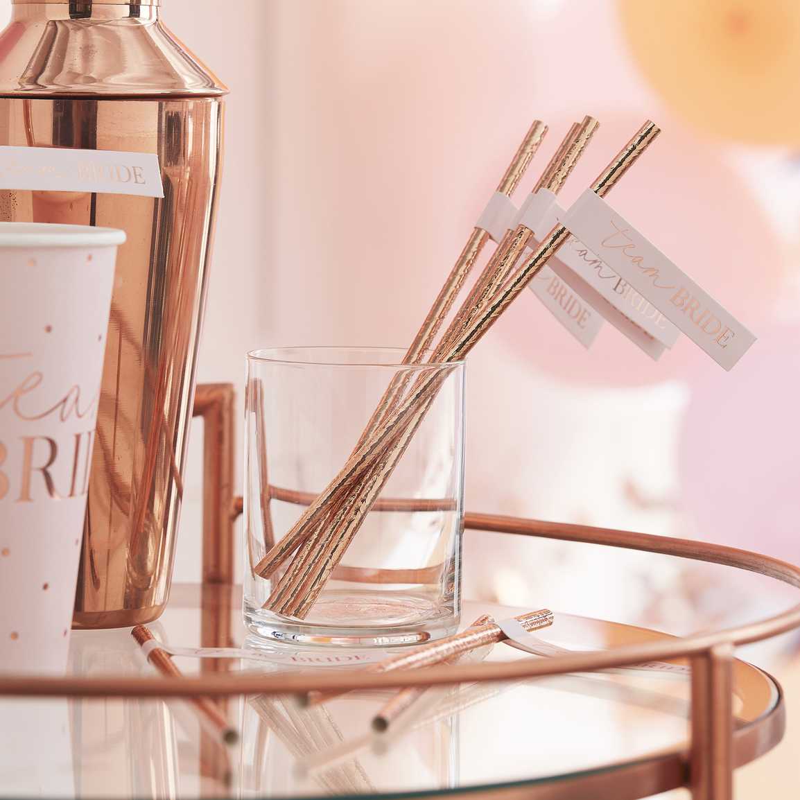 Rosegold Team Bride Szívószál