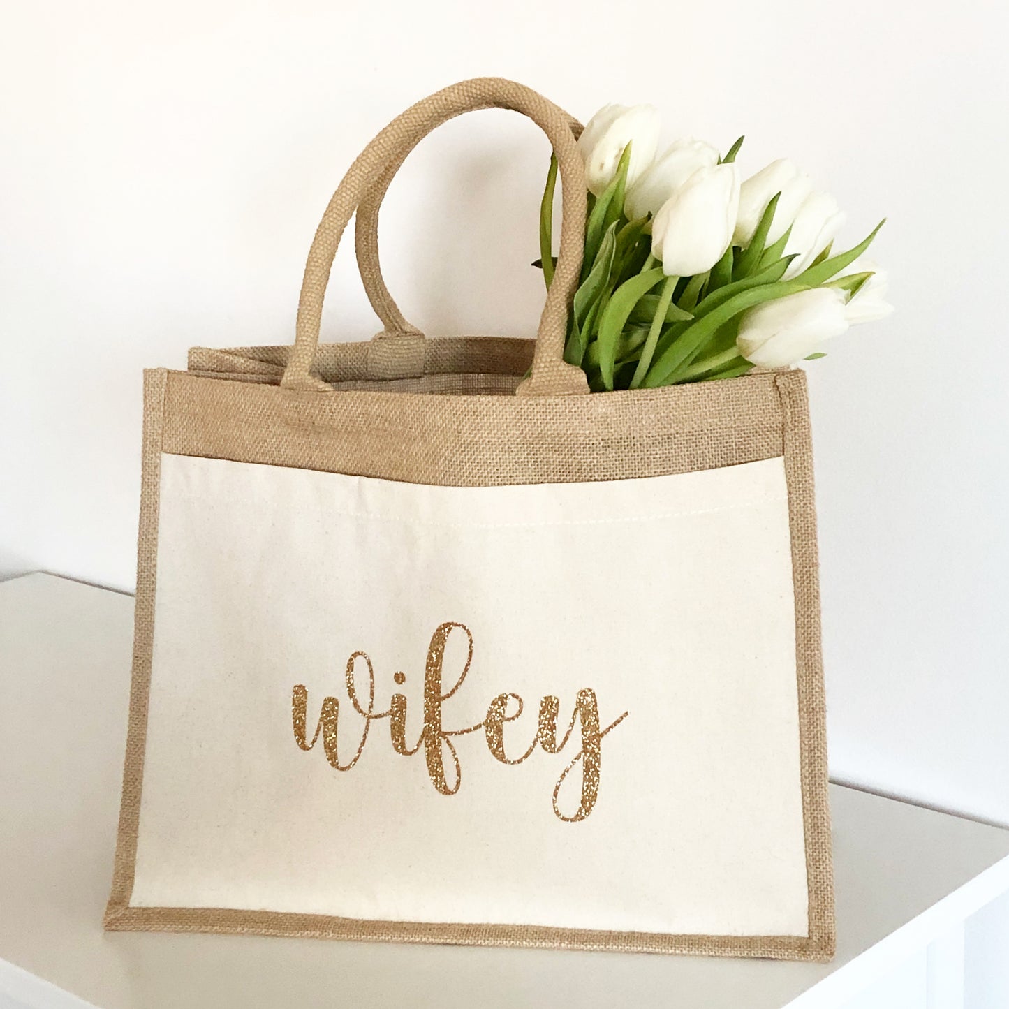 Feliratos Vászontáska Zsebbel