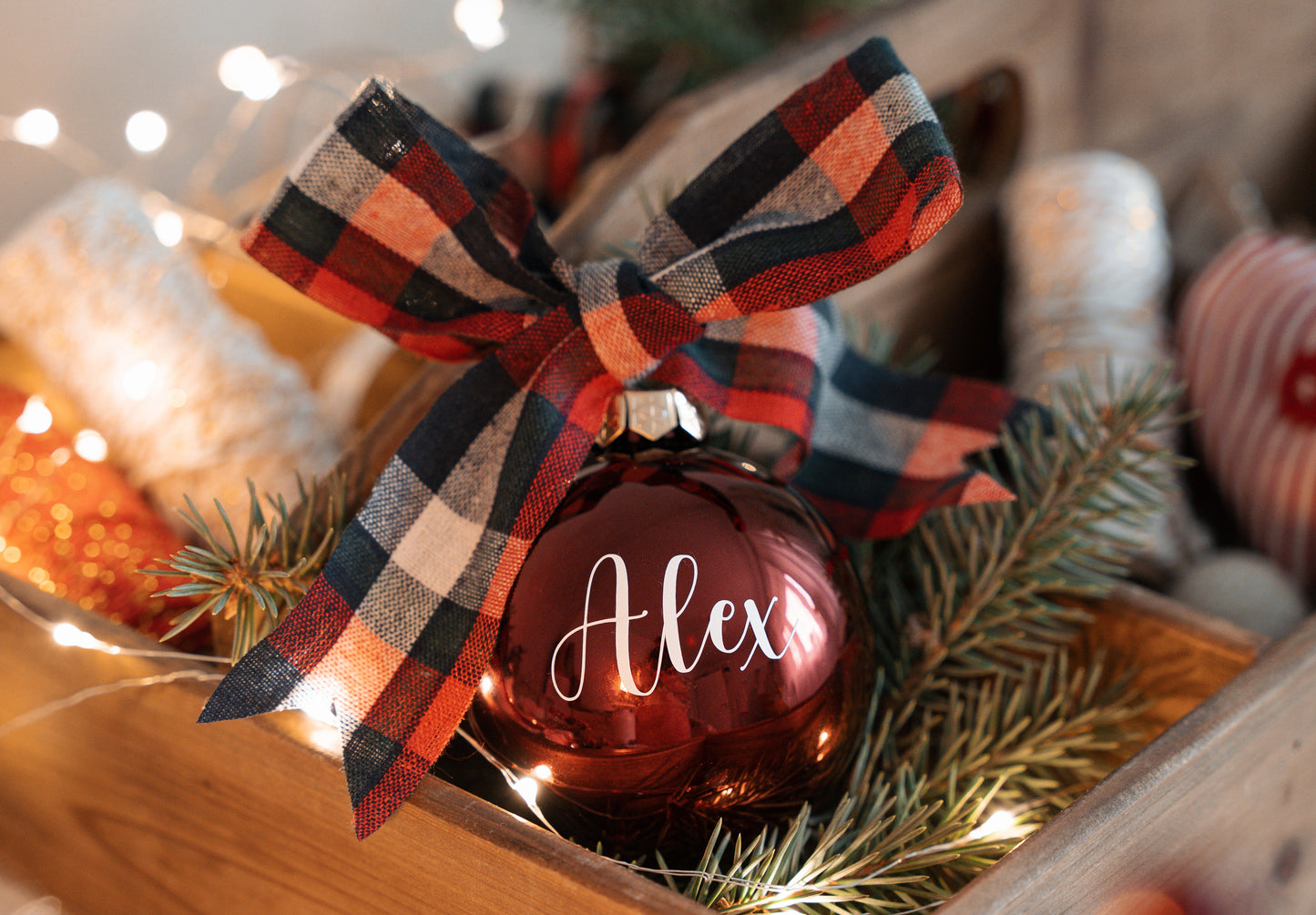 Feliratos Karácsonyi Üveggömb - Bordó